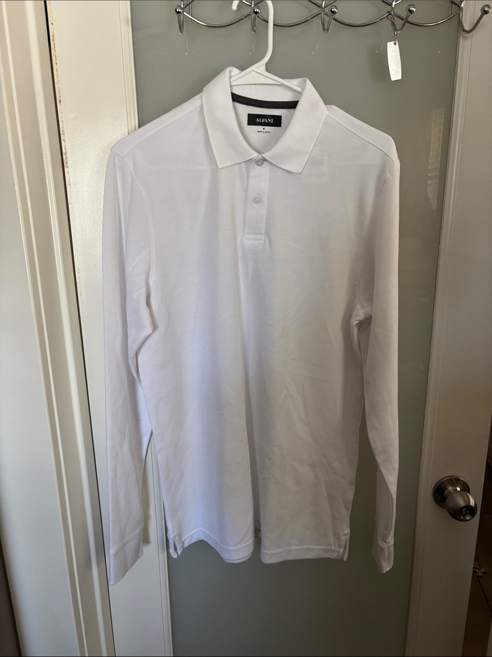 Alfani White Long-Sleeve Polo Shirt